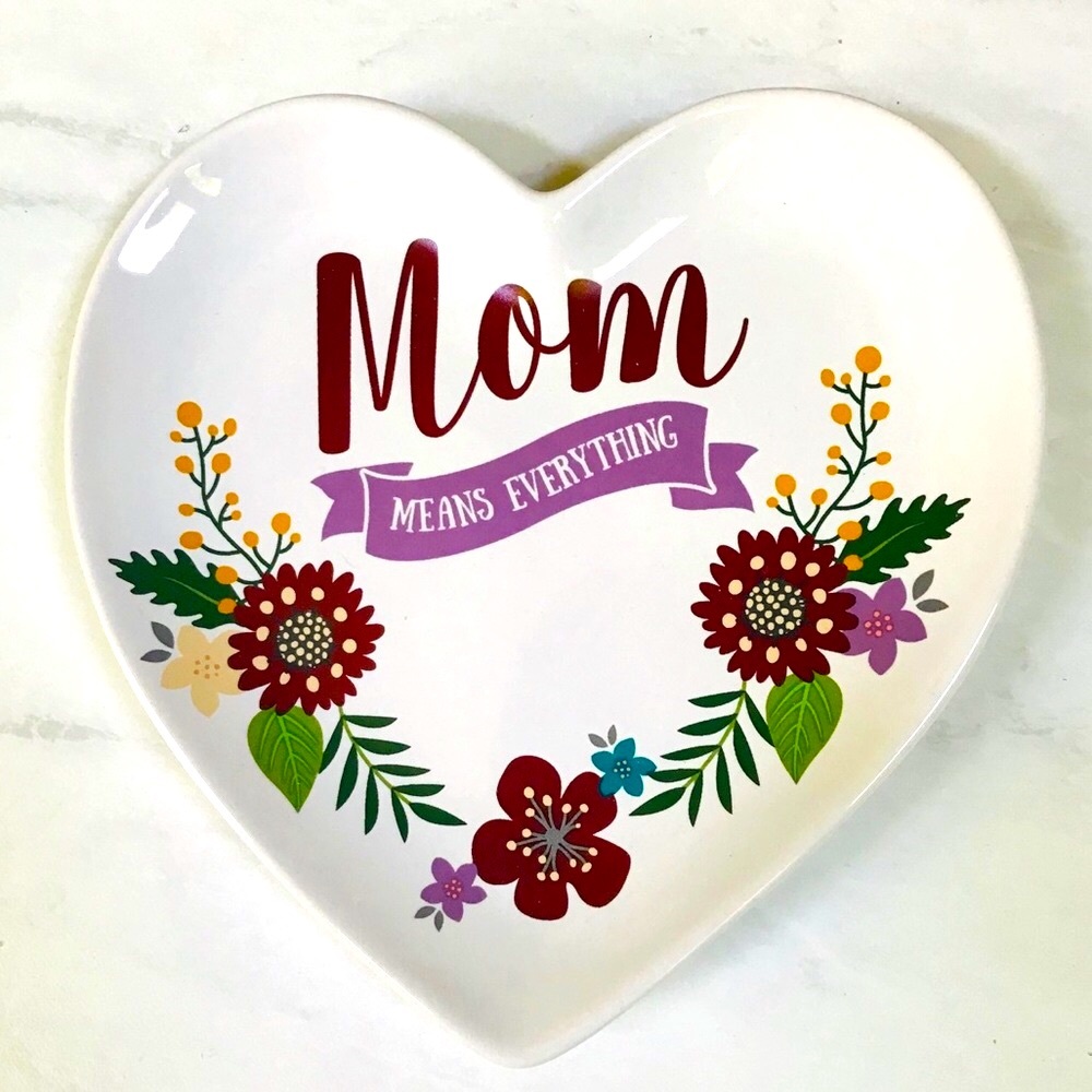 MOM Trinket Dish - Heart Shape - Floral - Stoneware NWT